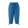 thumbnail image 5 of Costeam Womens Plus Size Drawstring Ankle Tie Capri Pants Dual Side Hand Pockets Elastic High Waist Soft Stretch Knit Loose Fit Casual Loungewear Cropped Trousers, 5 of 7