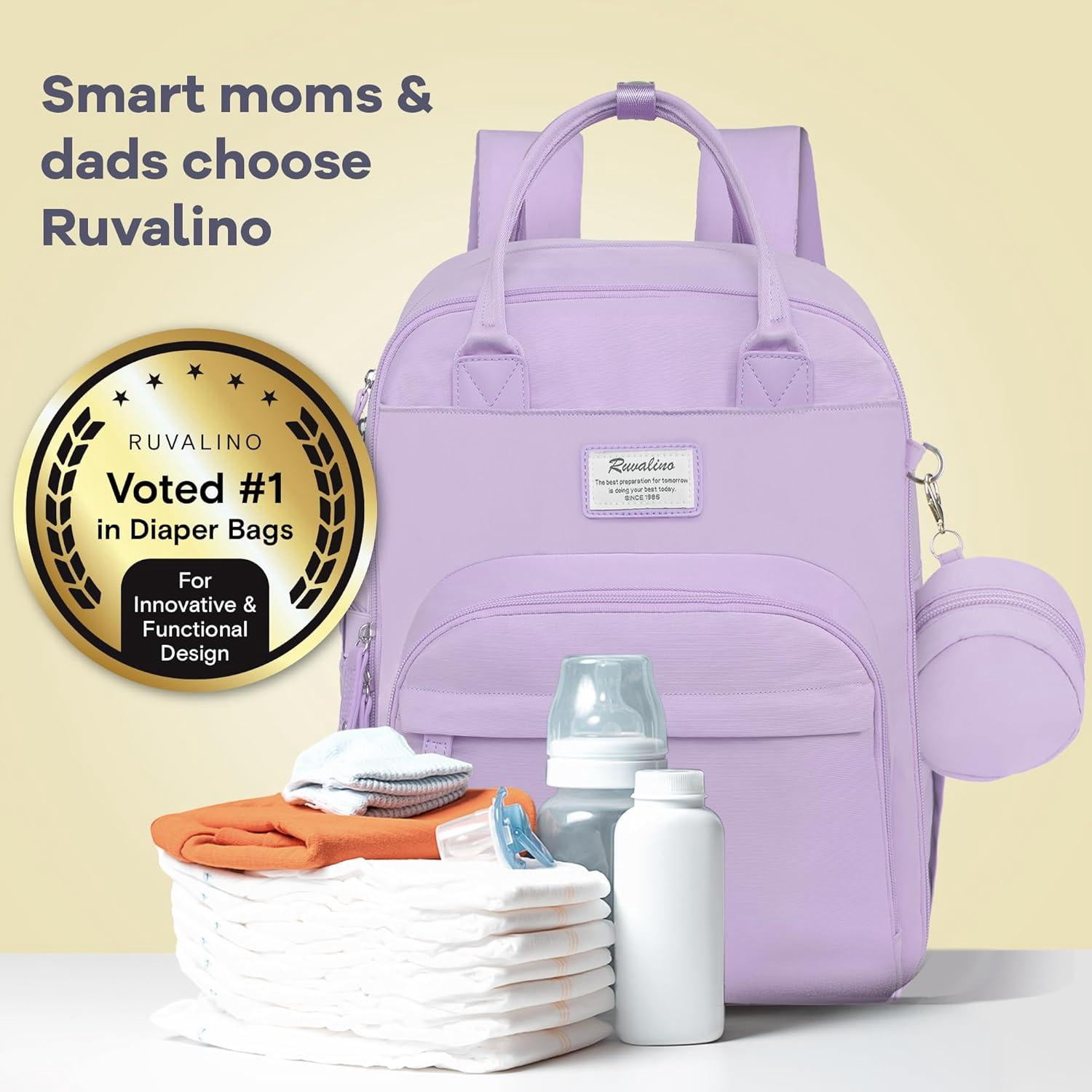 Ruvalino Multifunction Diaper Bag Backpack, Waterproof Baby Travel Bag for Newborns, Infants, and Toddlers, Taro Purple