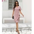 thumbnail image 6 of Valcatch Women Short Ruffled Sleeve Wrap Pencil Dresses V-Neck Wedding Guest Cocktail Party Formal Work Dress, 6 of 8