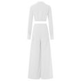 thumbnail image 3 of Arvbitana Women Pants Suit Elegant Long Sleeve Turn-Down V Collar Cropped Shirt with High Waist Wide Leg Pants Formal Suit Office Outfit, 3 of 9