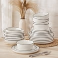 thumbnail image 5 of MALACASA Ceramic Dinnerware Set 24-Piece, Service for 6, Plates Bowls Set with Black Rim Microwave Dishwasher Safe, White, Series MINA, 5 of 9