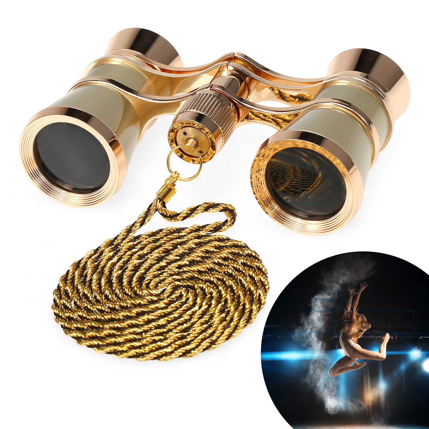 Kingscope 4X30 Vintage Opera Glasses Binoculars for Theater Musical Concert Gold, with Chain 