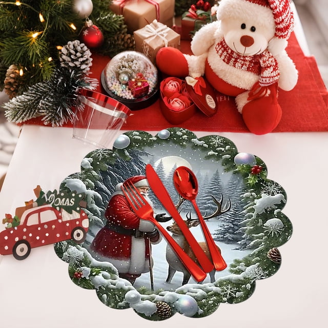 Napperon de Noël en Diatomite Réutilisable Résistant à la Chaleur Lavable Tapis de Table Décoration de Fête Protecteur Isolé pour Réunions Festives