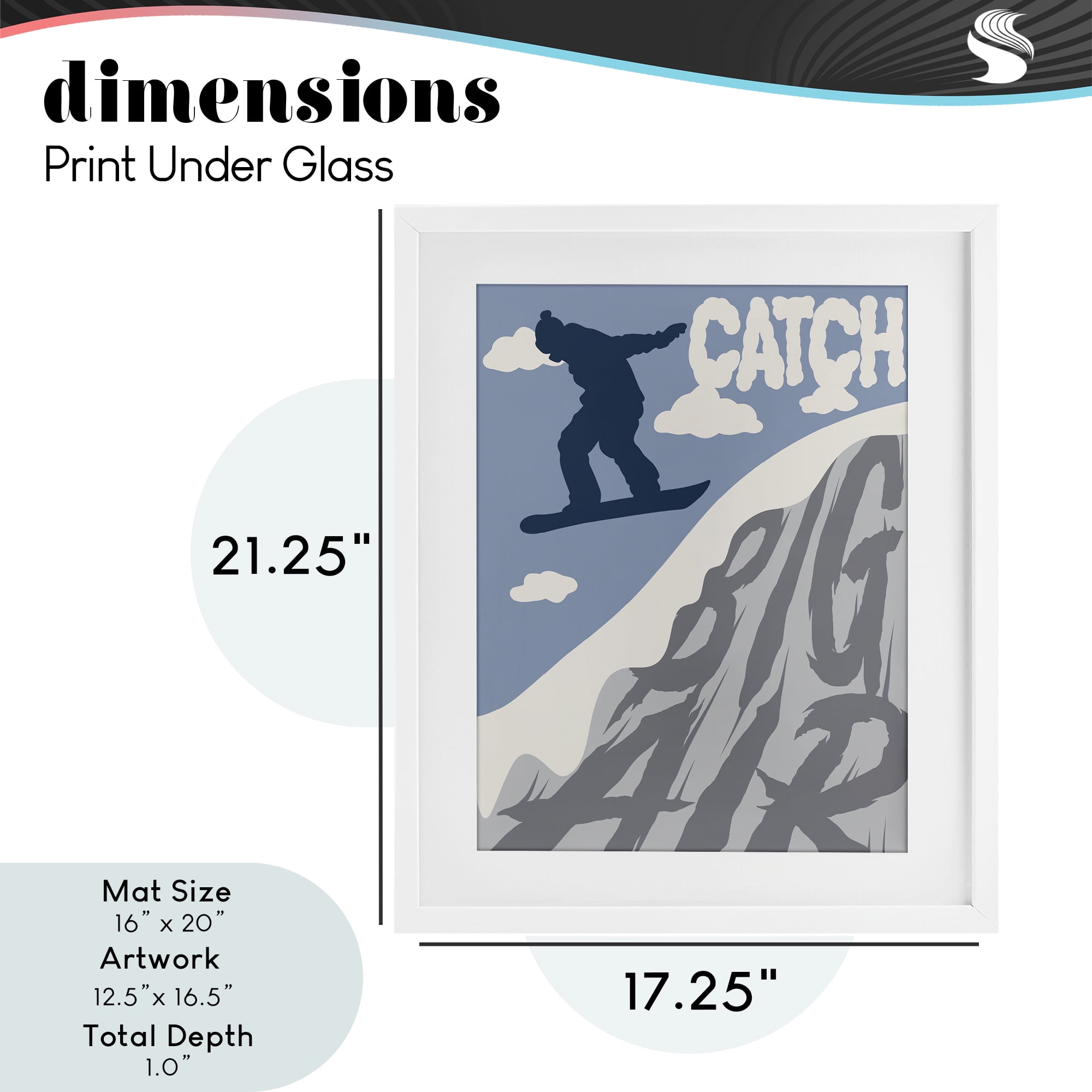 Catch Big Air Snowboard White Framed Print Under Glass, design by Marcus Prime