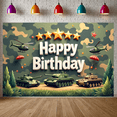 thumbnail image 3 of Camouflage Design Birthday Banner Army Theme Helicopter Motif Tank Graphic Adventure for Kids Party Celebration Outdoor Venue Event Background, 3 of 9