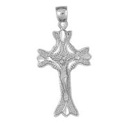 18K White Gold Budded Crucifix Pendant - 43 mm