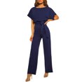 thumbnail image 3 of Women's Short Sleeve Jumpsuits and Rompers Casual Wide Leg Tie Waist One Piece Summer Overalls Outfit, 3 of 9