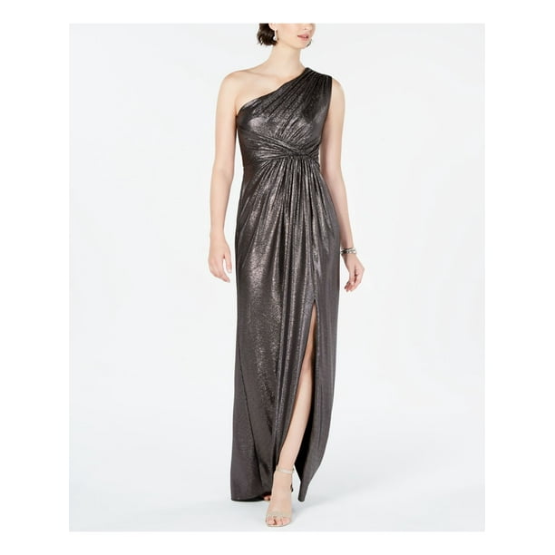 Adrianna Papell - ADRIANNA PAPELL Womens Silver Zippered Sleeveless Asymmetrical Neckline Full