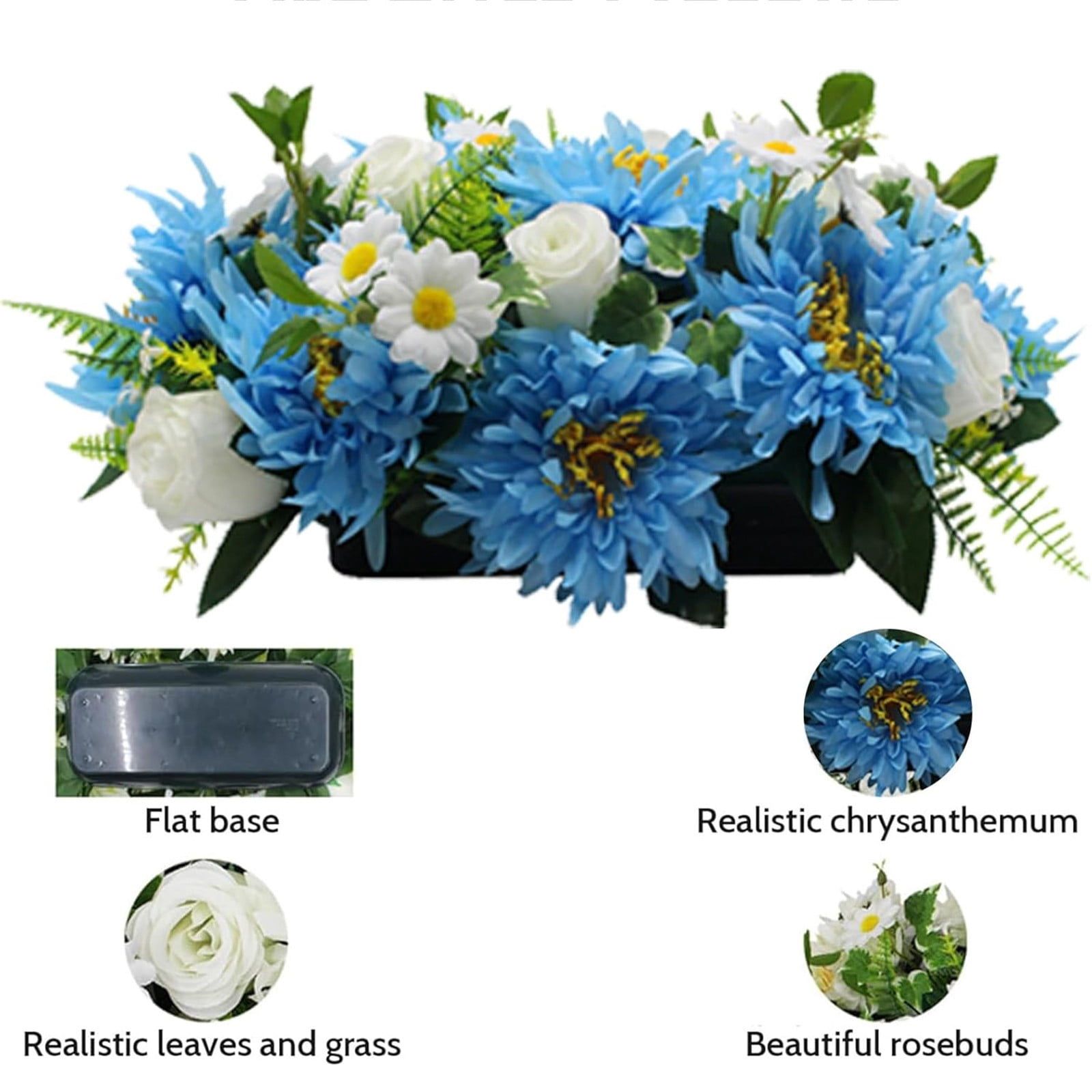 Memorial Artificial Flower for Gravesite, Chrysanthemum & Wildflower Cemetery Bouquet, Rainproof UV Resistant Outdoor Tribute, Cemetery & Gravesite Decor, Sympathy & Funeral Flowers (Champagne)