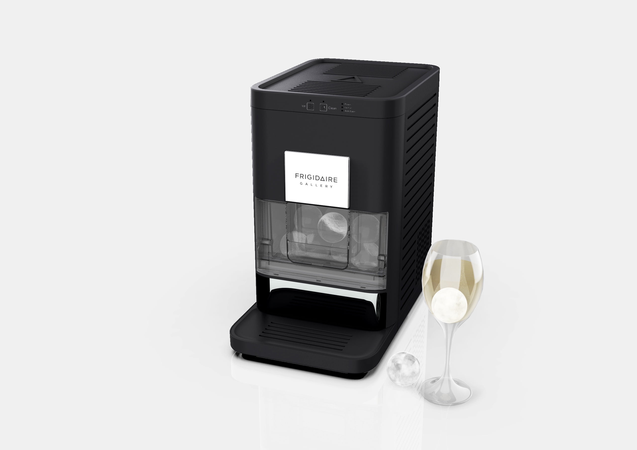 Frigidaire Gallery Clear Ice Maker with Sphere Ice, Countertop Ice Maker for Whiskey & Cocktails, Stainless Steel Black