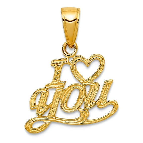 14k Yellow Gold Polished and Textured I Love Heart You Pendant Necklace 19x16mm Wide Pendant for Women