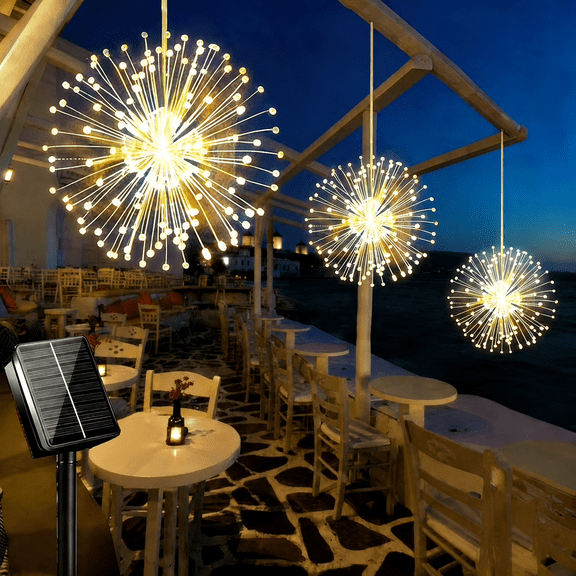 3in1 Hanging Solar Firework Light 270 LED Star Burst Light Outdoor Waterproof 8 Mode for Garden Tree Christmas Decorative Light