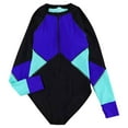 thumbnail image 1 of Gibobby Trajes de Baño Mujer Traje de baño de manga larga para mujer Traje de surf con cremallera de secado rápido con contraste de color de manga larga (Azul,G), 1 of 3