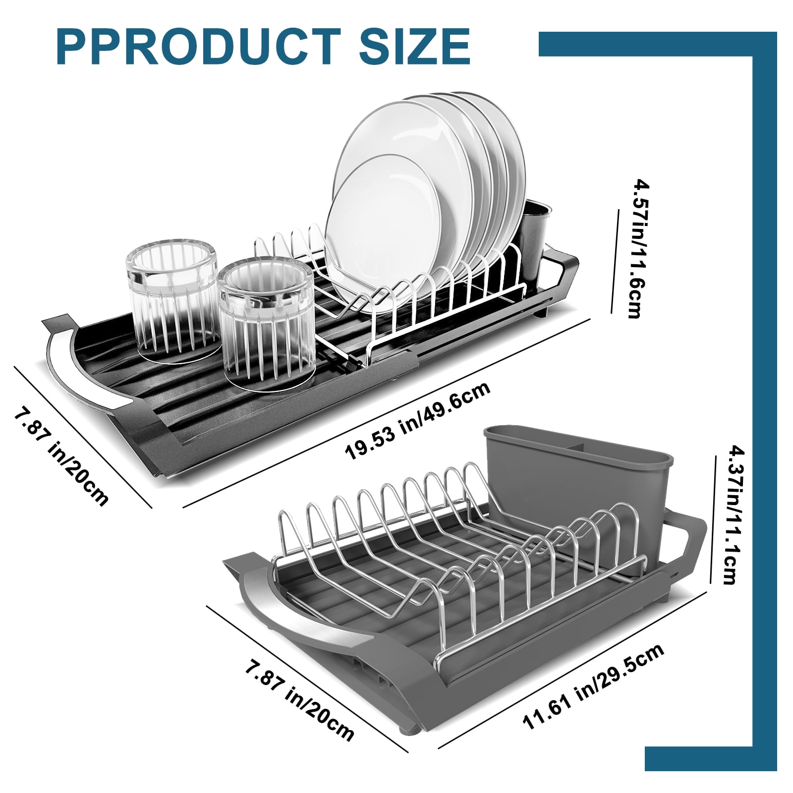 Dish Drying Rack, Extendable Dish Rack, Drying Rack Kitchen,Compact Dish Drainer,Utensil Holder, Cup Holder, Drying Rack for Kitchen Sink