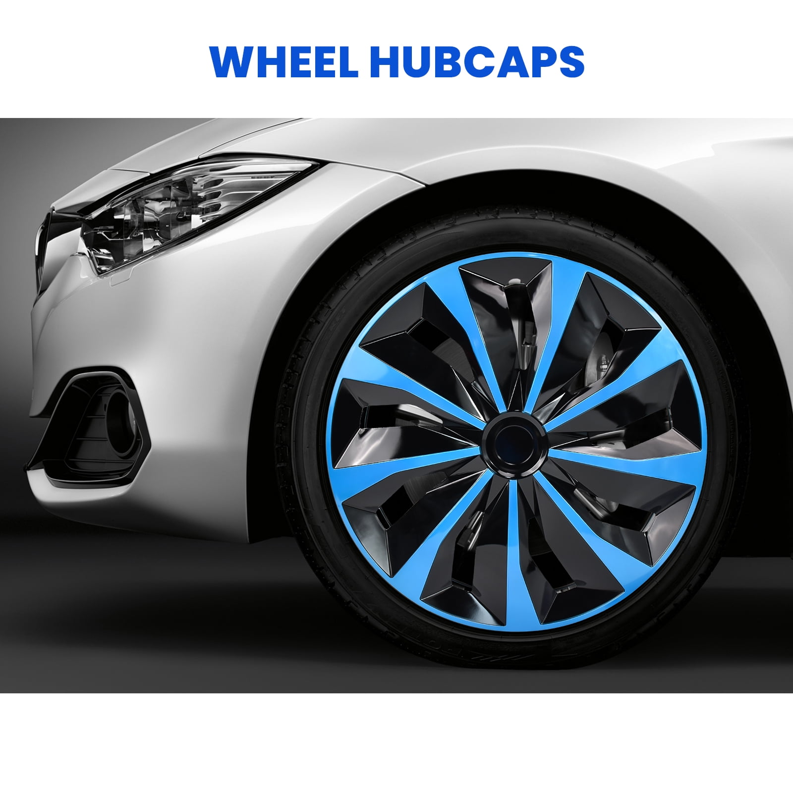 Hex Autoparts 16" Hub Caps set of 4 fits R16 Tire & Steel Full Rim, Universal 4 Pack 16 inch Snap On Full Hub Cap Wheel Covers Black & Blue A-Type