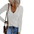 thumbnail image 2 of Annhoo Womens Fall Long Sleeve Tops Casual V Neck Button down Plain T Shirt Slim Knit Ribbed Blouse Tees, 2 of 5