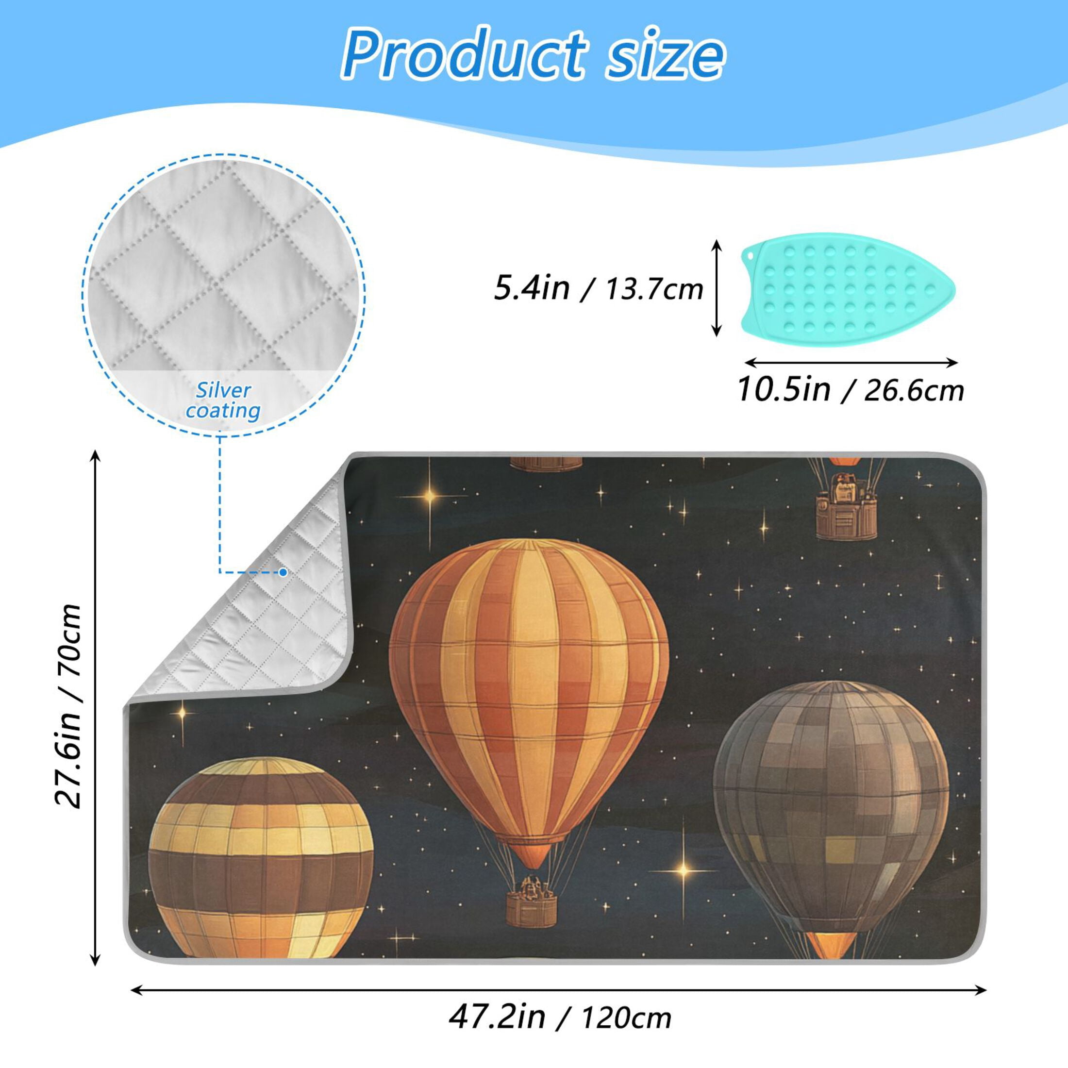 Colorful Hot Air Balloon Ironing Mat Blanket for Table Top Travel Portable Ironing Board Pad 47.2x27.6 Inch