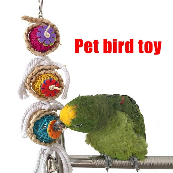Interactive Bird Swing Toy, Natural Wood Hanging Chewing Perk, Colorful Beads Bell Climbing Ladder, Pet Cage Accessory For Parakeet Cockatiel Conure Lovebird