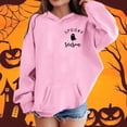 thumbnail image 2 of Krdevn Girls Halloween Spooky Season Hoodie Cute Ghost Graphic Pullover Sweatshirt Long Sleeve Casual Fall Top with Pocket Pink,6-7 Years, 2 of 4