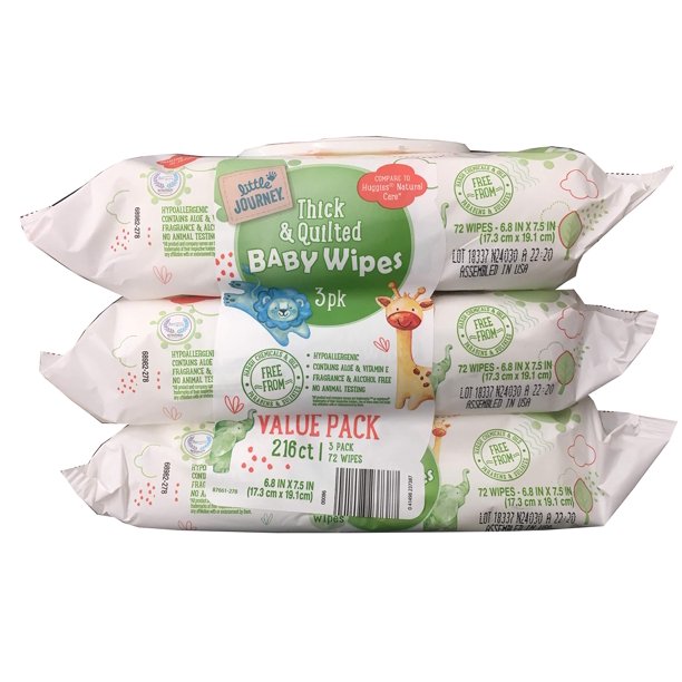 Toallitas para Bebé Little Journey 216 unidades Hipoalergénicas con Aloe