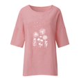 thumbnail image 4 of Fvwitlyh T-Shirt Robe Femmes Été Femmes 3 de 4 Manches Col Rond Imprimé Floral en Vrac T-Shirt Casual Lin Tunique Tee Chemisier Rouge, M, 4 of 5