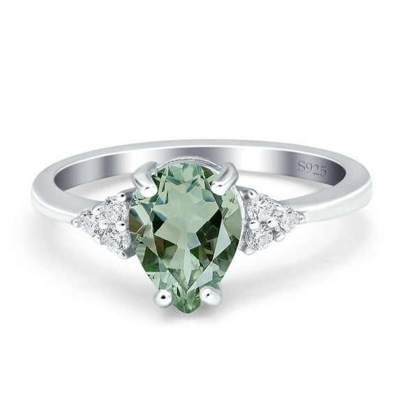 Pear Teardrop Natural Green Amethyst Prasiolite Ring 925 Sterling Silver Size 5