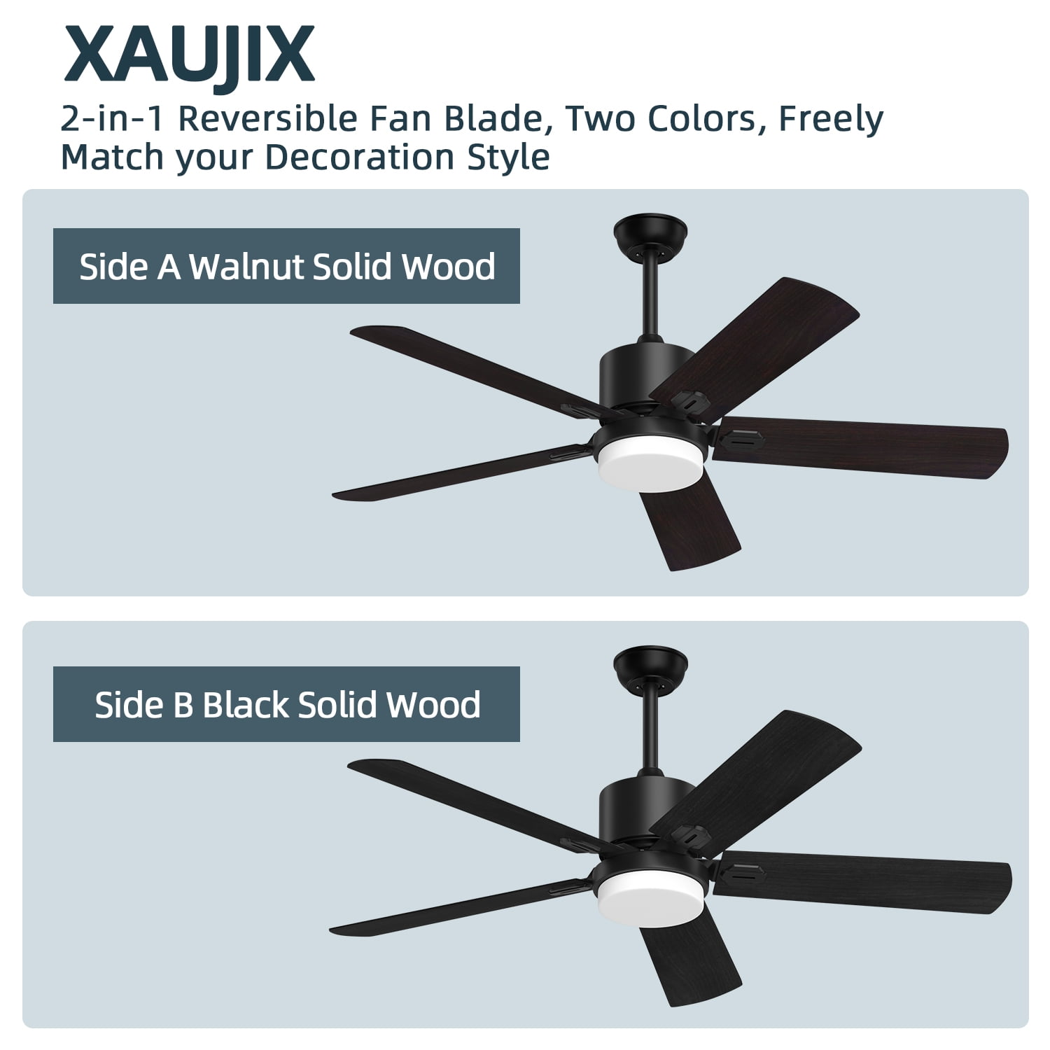 Xaujix 52'' Dimmable LED Black Ceiling Fan with Lights and Remote Control and Timing Function