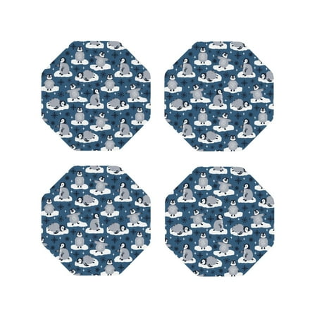 

Tideii Snow Penguin for Leather Coasters 4 Pieces Anti-fouling and Anti-scalding Decorative Coasters Suitable for Restaurants Kitchens Coffee Shops-Octagon