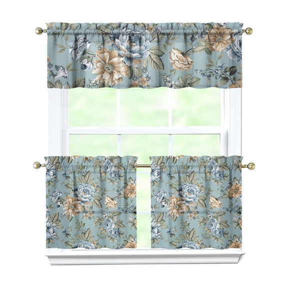 Kitchen Curtains 24 Inch Short - 3 Panel Set, Vintage Floral Butterfly Bee Botanical Print, Rod Pocket Window Curtain for Farmhouse, Modern Rustic, Spring Summer Decor, Easy Wash