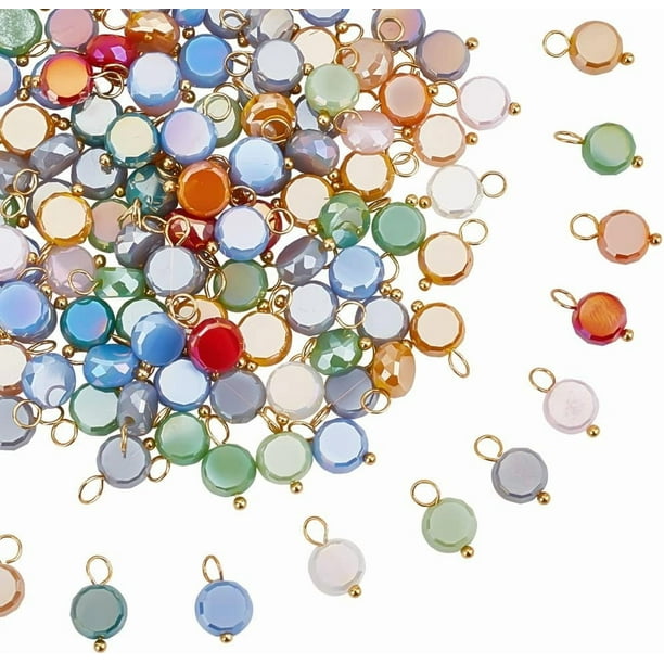 120 cuentas de vidrio de colores colgantes, dijes facetados, colgantes electrochapados para hacer pulseras, pendientes, collares y joyas. Agujero: 3 mm.