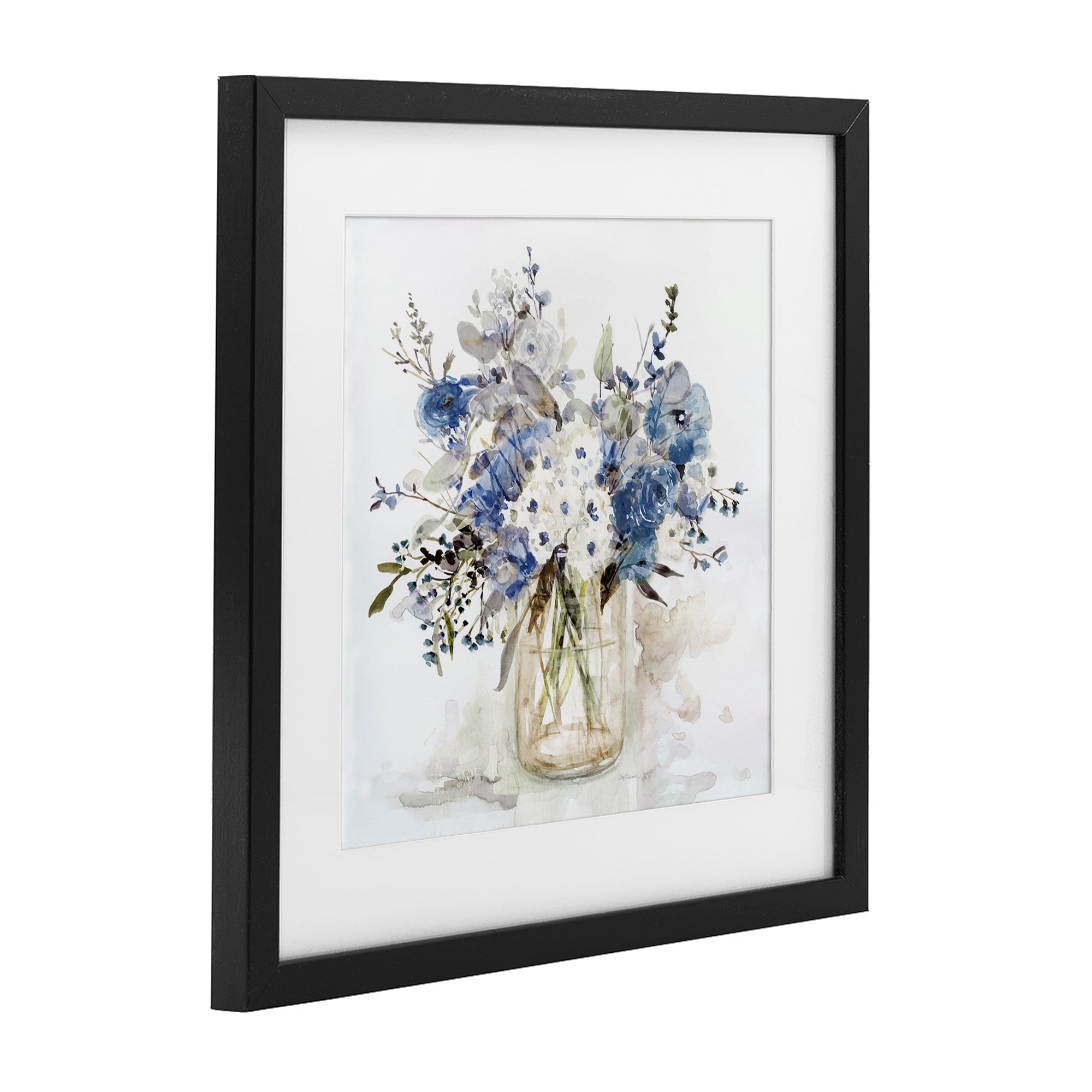 Stupell Industries Blue & White Spring Flowers Black Framed Print Under Glass, design by Carol Robinson