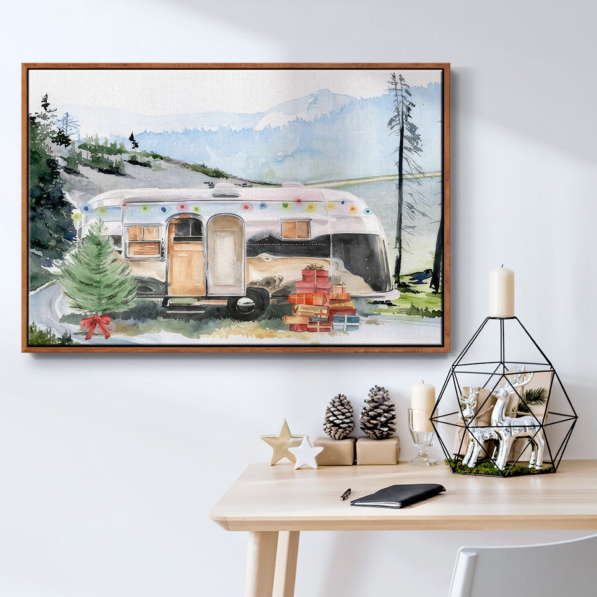 Holiday Vacation I - Framed Gallery Wrapped Holiday Canvas - 17 x 25 - Rosewood Frame