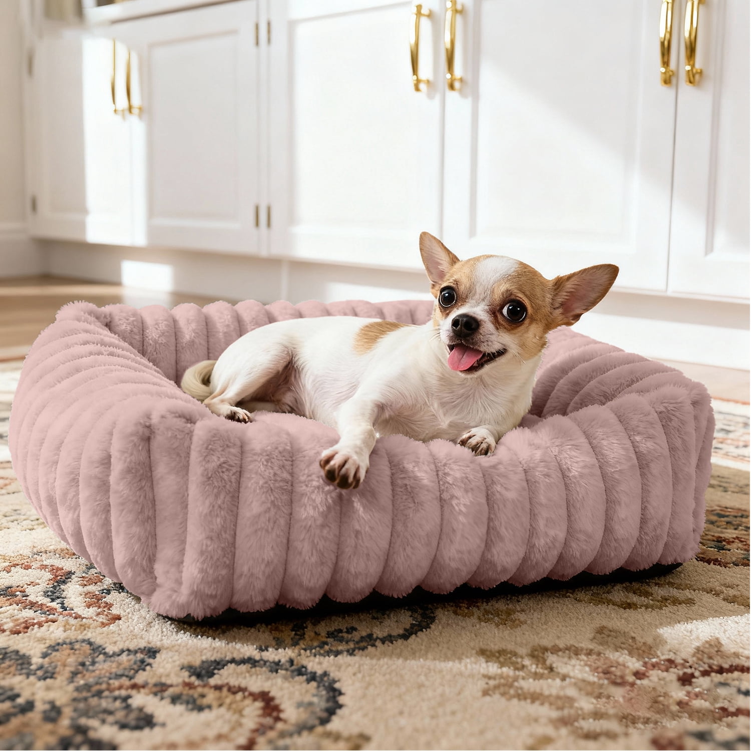 Sanmadrola Cat Bed for Indoor Cats Furry Corduroy Fleece Orthopedic Pet Bed Sofa Removable Washable Cover Non Skid Bottom, Pink