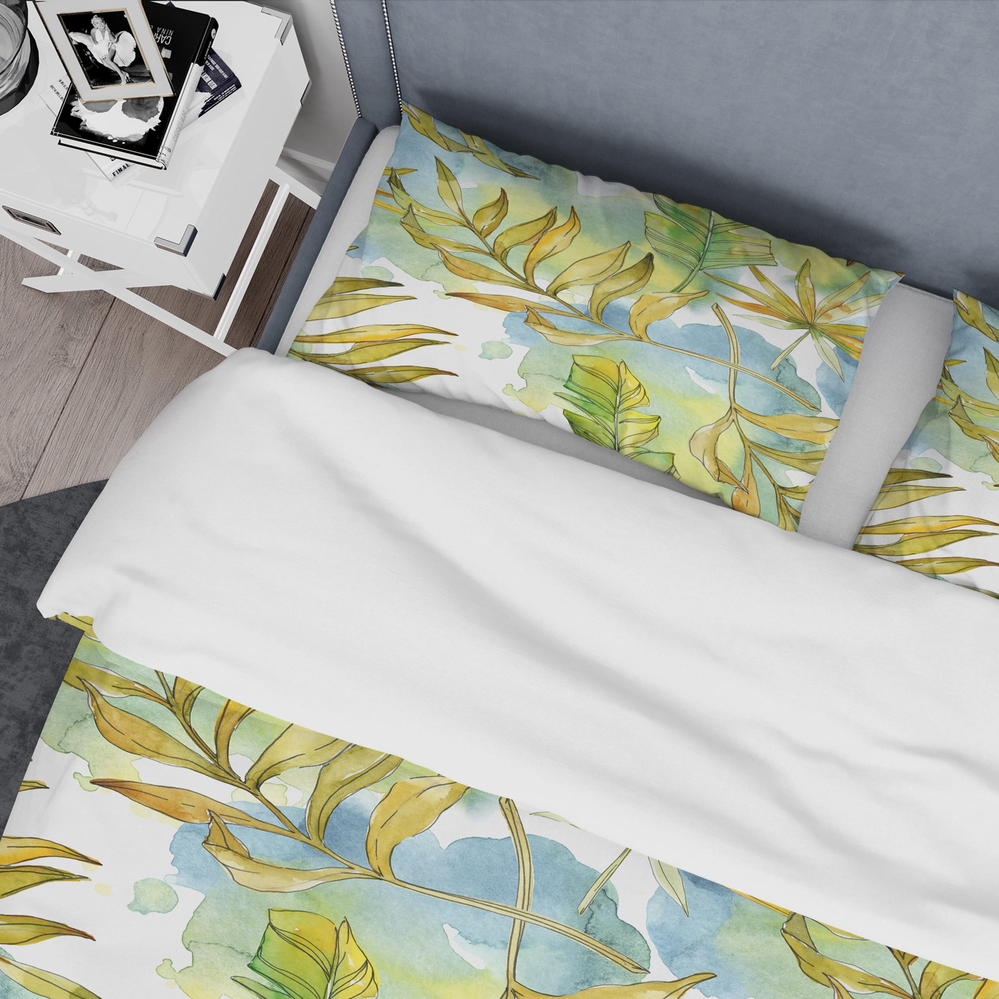Designart 'Retro Tropical Foliage ' Mid-Century Modern Duvet Cover Set