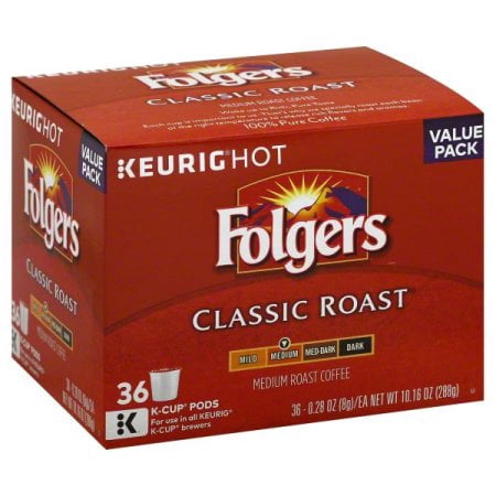 (2 Pack) Folgers Classic Roast Coffee K-Cup Pods, Medium Roast, 36