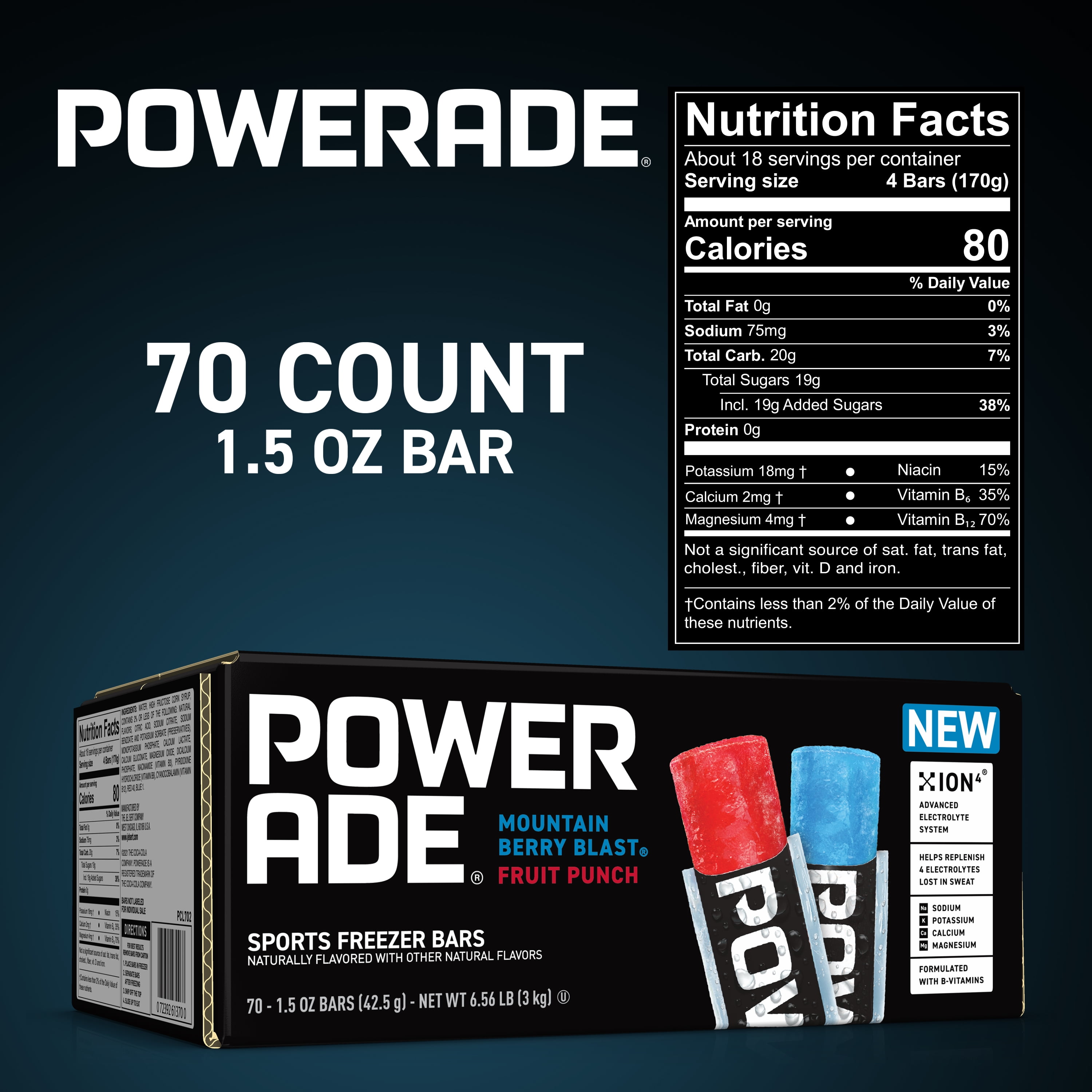 Powerade Sports Freezer Bars, 1.5 Oz, 70 Ct