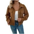thumbnail image 5 of BLACK AND FRIDAY CLEARANCE DEALS Toonshare Lightweight Womens Winter Coat Trendy Women's Retro Color-Blocked Plush Leather Jacket, Warm Long Sleeve Casual Jacket Brown L, 5 of 6