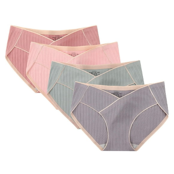 cfhntfmh 4pc Underwear for Women Cotton V-Waisted Full Coverage Panties Soft Stretch Breathable No Show Briefs