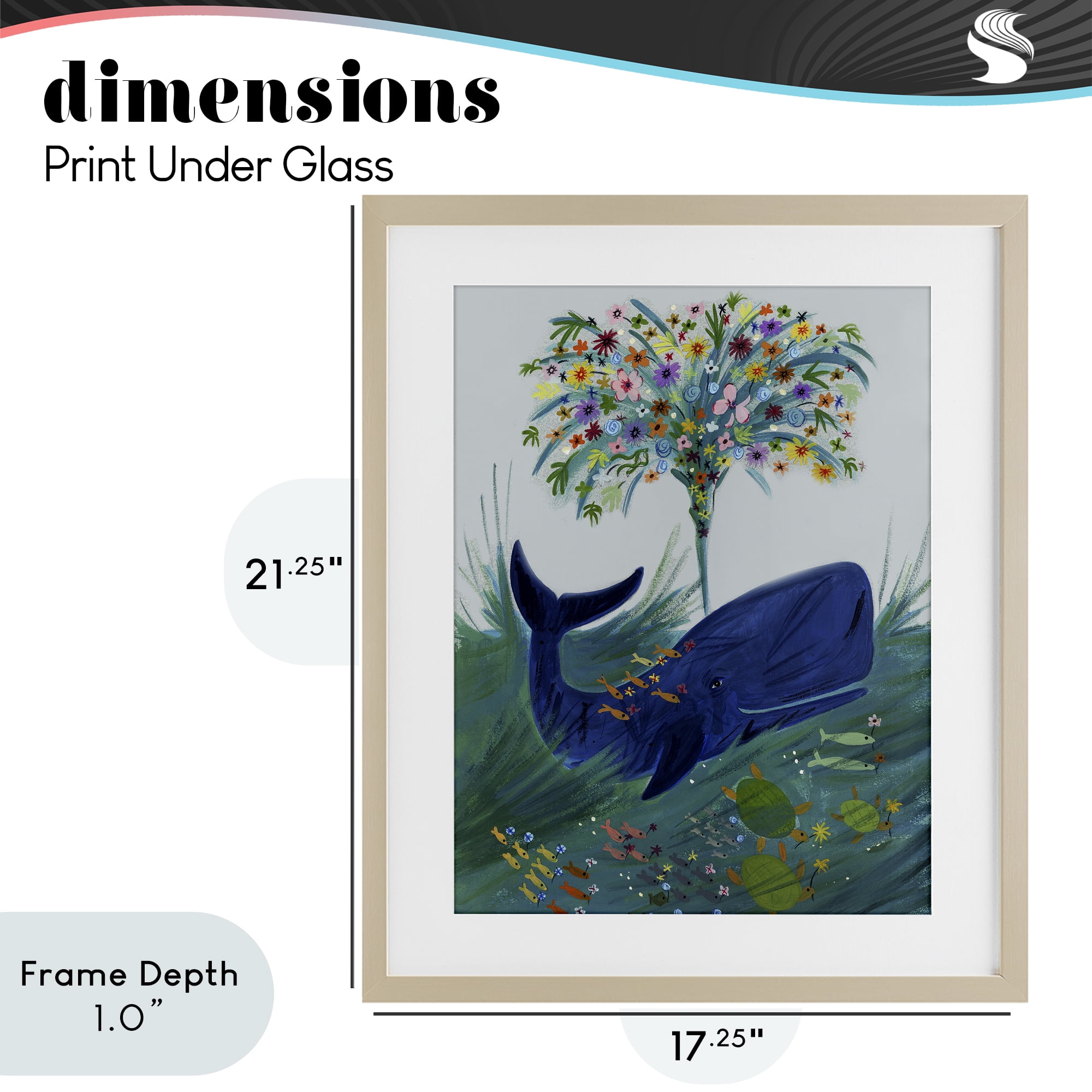 Stupell Industries A Flowery Whale Birch Framed Print Under Glass, design by Kay Widdowson