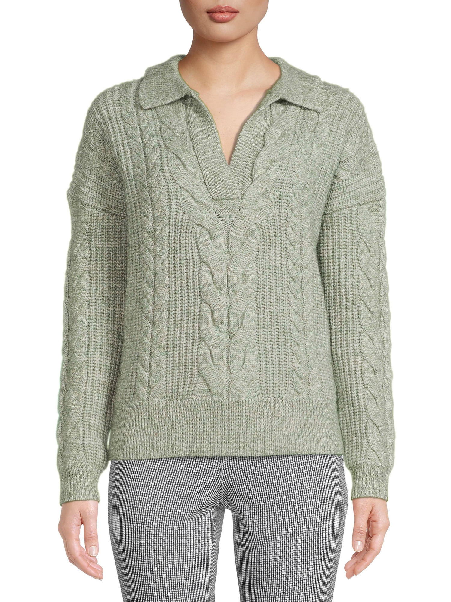 Cable Stitch Polo Sweater - Walmart 