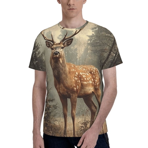 Men's 3D T-Shirt Casual Short Sleeve Funny Tee Tops, Deer Vintage