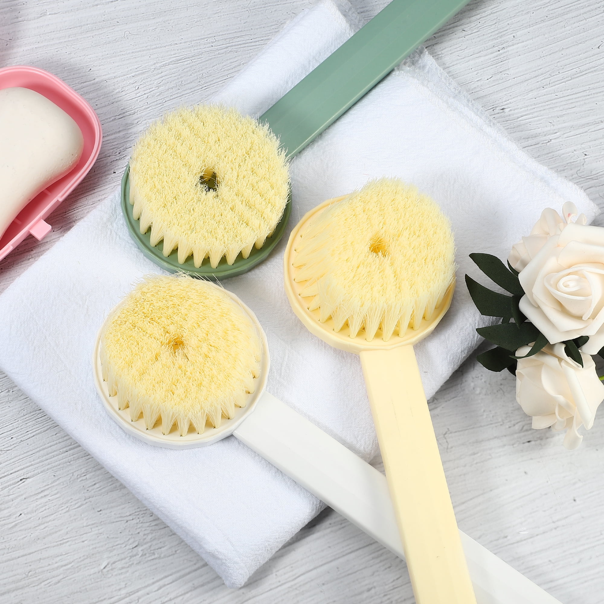 Unique Bargains Long Handle Bath Brush and Bathin Beige