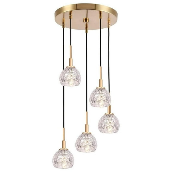 Woodbridge Lighting Elise 5-Light Glass Cluster Pendant in Brass/Mercury