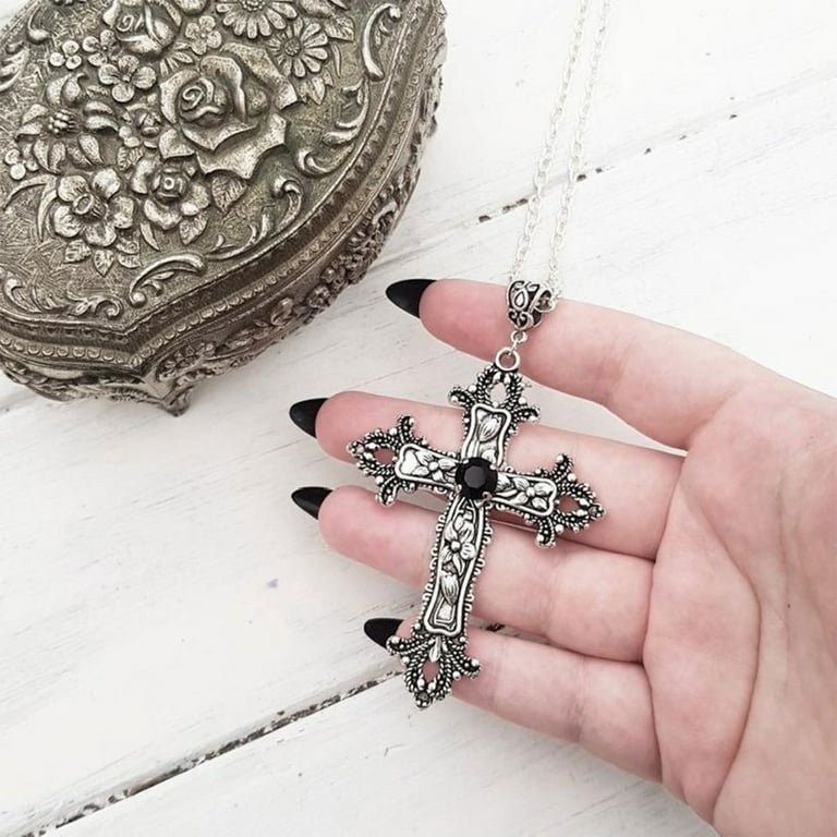 Sofullue Big Cross Pendant Necklace for Women Men Goth Gothic Neck Necklaces Vintage Choker Medieval Edgy Jewelry Accessories, Men's, Size: 1XL, Black
