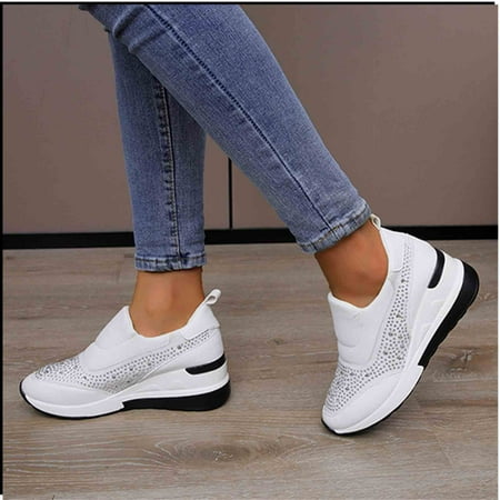 

Egmy Wedge Shoes Women S Casual High-Heeled Slip-On Shoes Fashion Casual Slip-On White 42