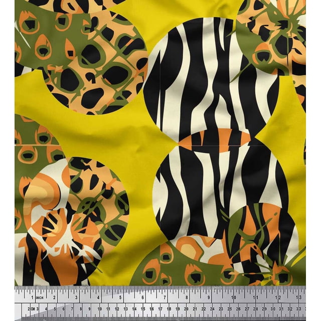 Soimoi Yellow Rayon Crepe Fabric Leopard & Wild Animal Skin Print Sewing Fabric BTY 46 Inch Wide