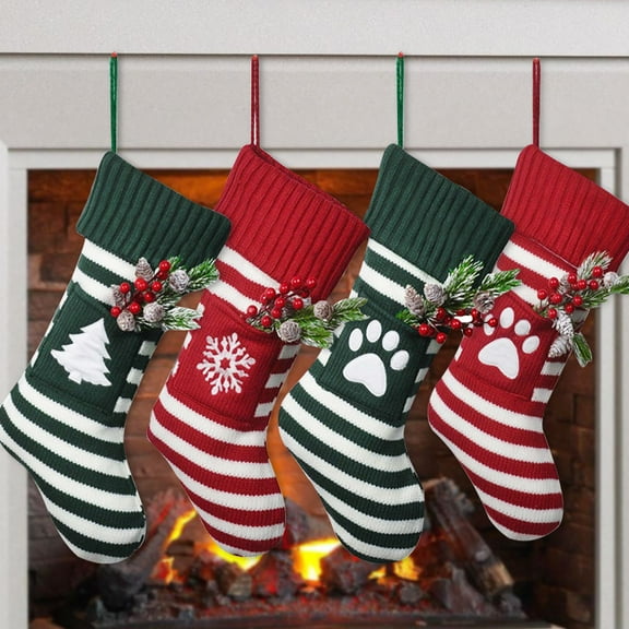 Dalrosia Large Christmas Stockings Christmas Strip Cat Paw Hanging Stocking Christmas Sock Double Sided Fireplace Hanging Stocking for Christmas Party Decoration New Year Party