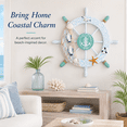 thumbnail image 5 of Boat Ship Steering Wheel with Fish Net and Shell Accents, Charming White Wall Decor for Beach-Inspired Home, Wood, 5 of 7