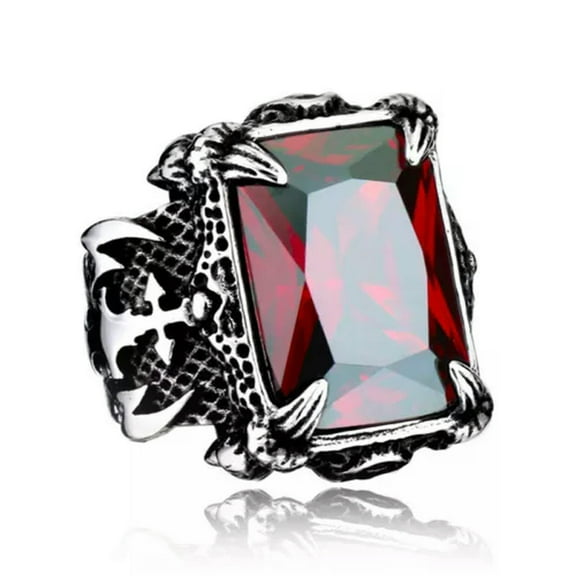 GKNET Stainless Steel Mens Womens Berserker CZ Stone Ring For Men Size 7-13-9-Red