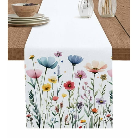 

Table Runner Dresser Scarf 13 x 36 Inch Spring Watercolor Colorful Wildflower Flower Leaf Botanical Table Runners Non-Slip Heat Kitchen Dining Table Decor for Indoor Outdoor Home Party Decoration